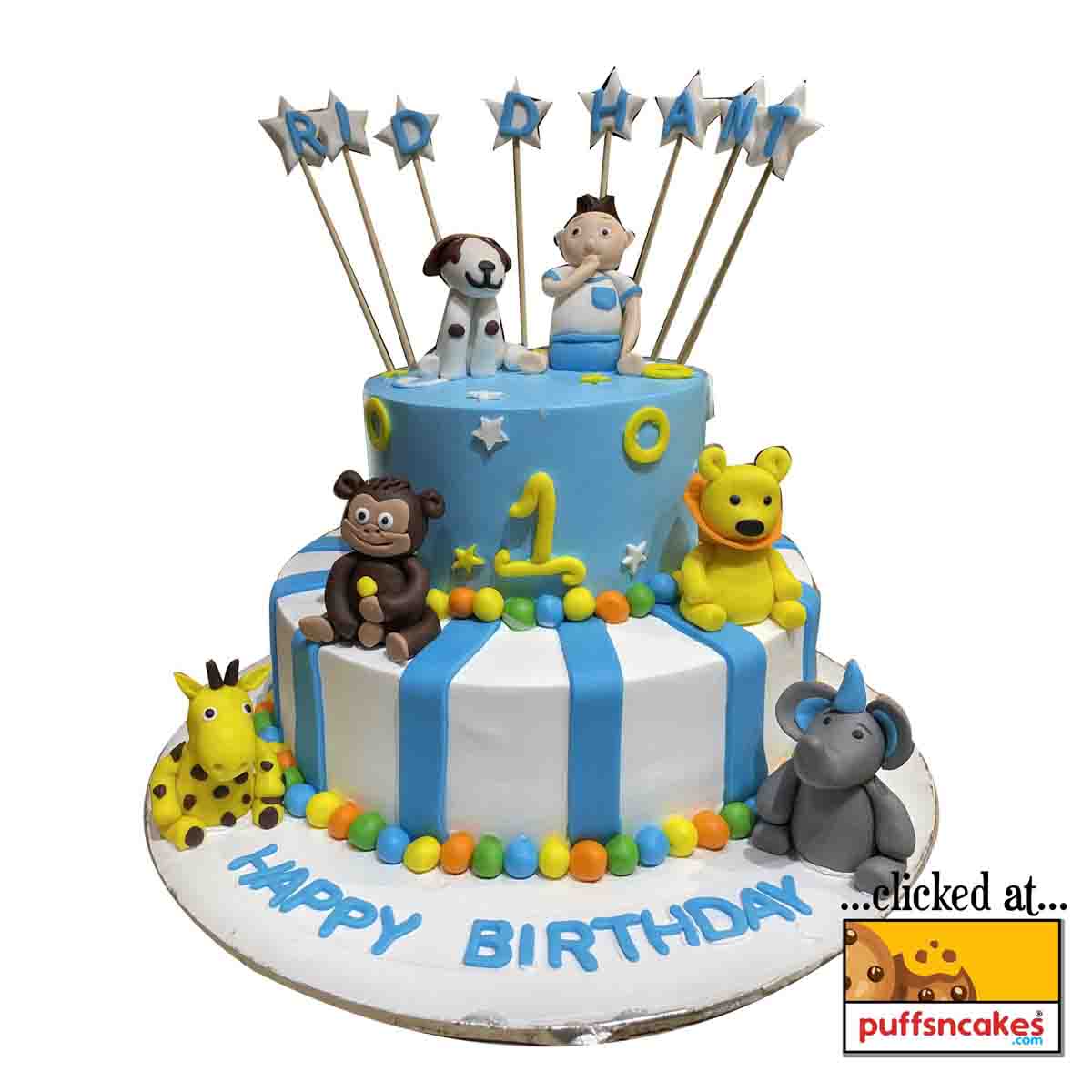 (1395) Animals Theme Semi Fondant Cake